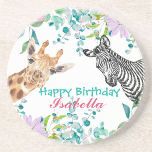 Dessous De Verre En Grès joli zoo Giraffe animaux jungle Floral Anniversair