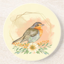 Jolie aquarelle Robin et cadre Fleur sauvage