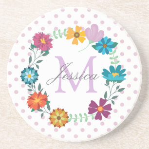 Dessous De Verre En Grès Jolie couronne de fleurs colorées Personnalisé Dot