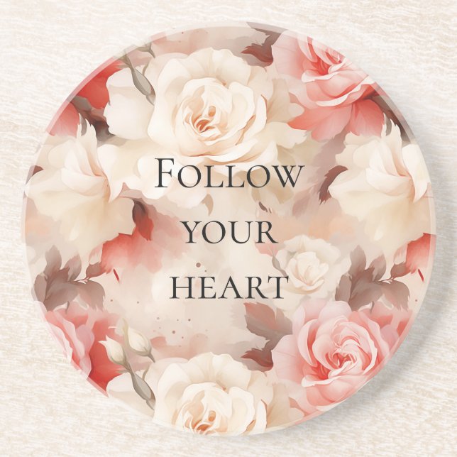 Dessous De Verre En Grès Jolie crème rose floral pour mariage (Devant)