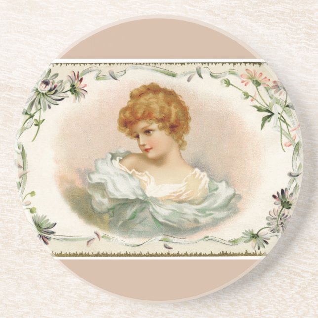 Dessous De Verre En Grès Jolie dame victorienne Floral (Devant)