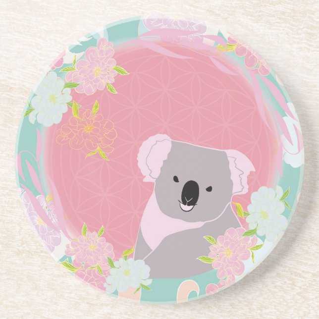 Dessous De Verre En Grès Jolie Koala Fleur de Vie Floral (Devant)