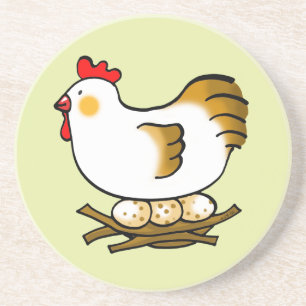 Dessous De Verre En Grès Jolie poule de dessin animé sur un nid avec des œu