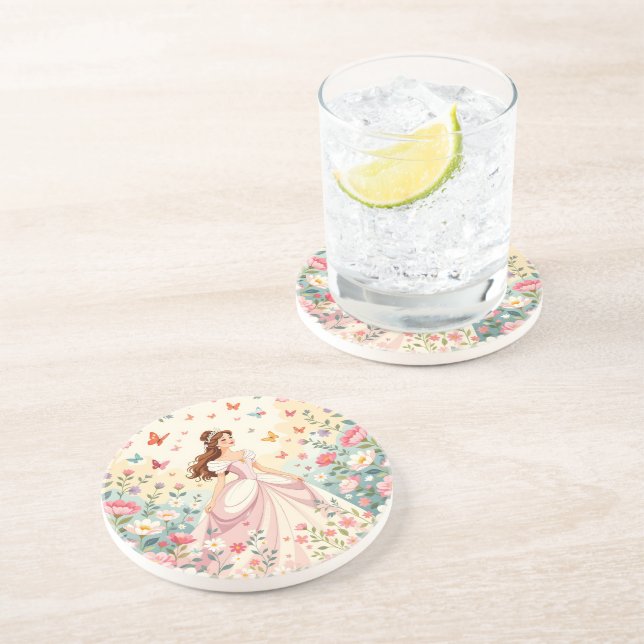 Dessous De Verre En Grès Jolie princesse avec papillons (Côté)