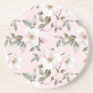 Dessous De Verre En Grès Jolies Fleurs Blanches Roses