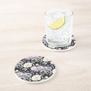 Dessous De Verre En Grès Jolies Fleurs Blanches Violettes