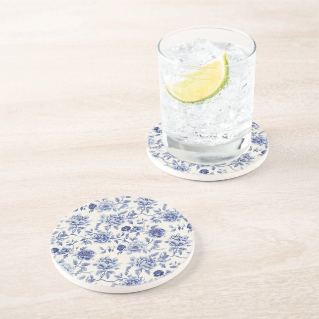 Dessous De Verre En Grès Jolies Fleurs Bleues (Côté)