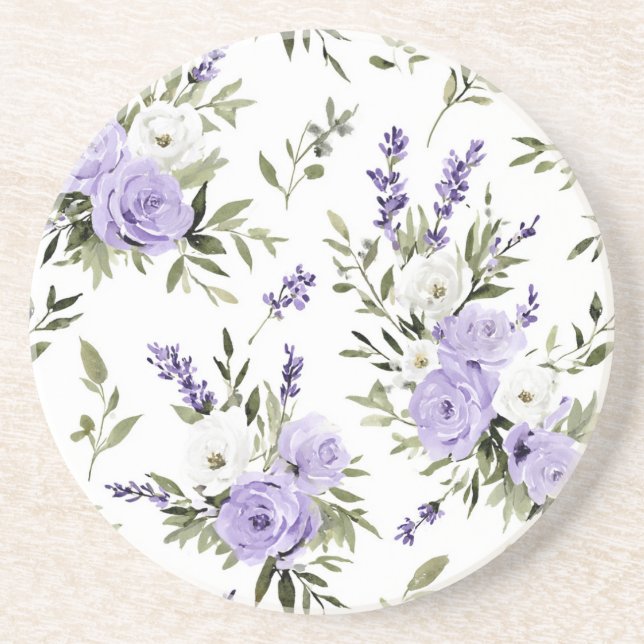 Dessous De Verre En Grès Jolies Fleurs Lavande (Devant)