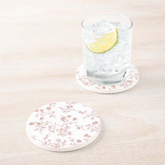 Dessous De Verre En Grès Jolies Fleurs Roses (Côté)