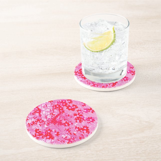 Dessous De Verre En Grès Jolies Fleurs Rouges (Côté)