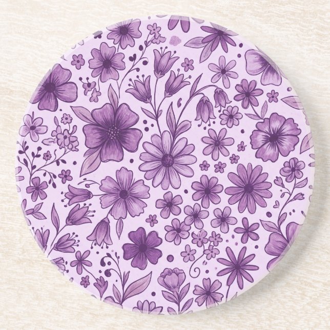 Dessous De Verre En Grès Jolies fleurs sauvages lavande violettes (Devant)