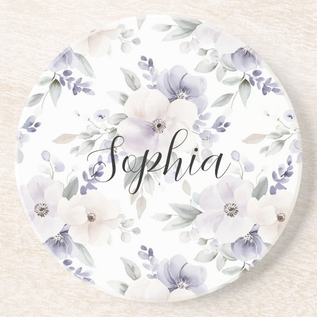 Dessous De Verre En Grès Jolies Fleurs Violettes   (Devant)
