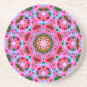 Dessous De Verre En Grès Jolly Christmas Pink Green Red Merry Star Motif