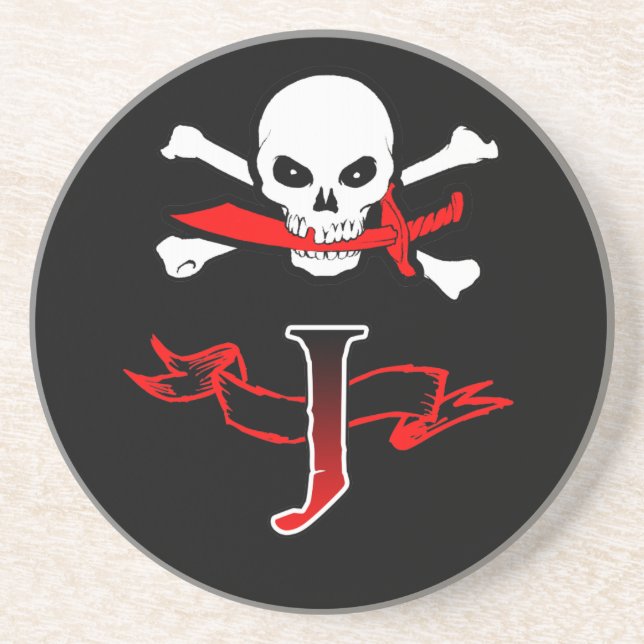 Dessous De Verre En Grès Jolly Roger J Monogram Initial (Devant)