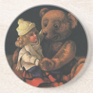 Dessous De Verre En Grès Jouets de Noël, poupée et ours en peluche