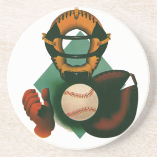 Dessous De Verre En Grès Joueur de baseball de sports vintage, receveur ave