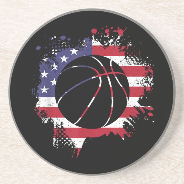Dessous De Verre En Grès Joueur de basketball avec drapeau américain  (Devant)