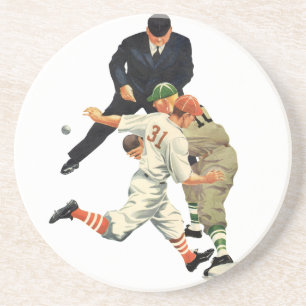 Dessous De Verre En Grès Joueurs vintages de baseball de sport en sécurité 