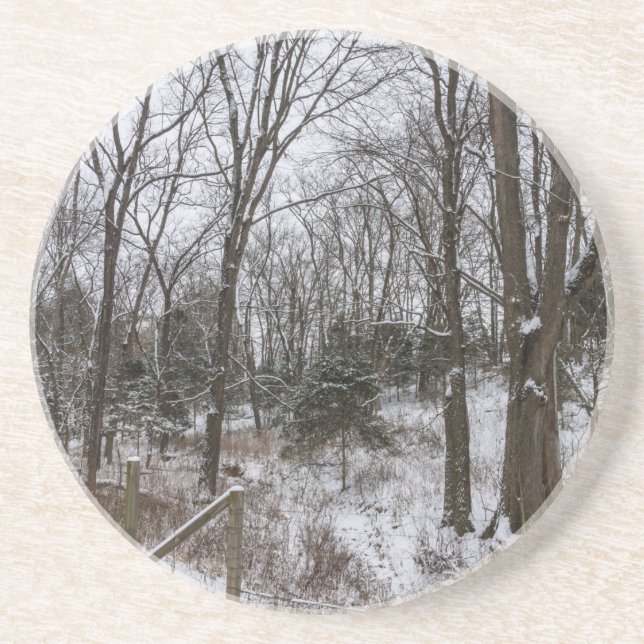 Dessous De Verre En Grès Jour de la neige du bois (Devant)