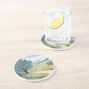 Dessous De Verre En Grès Jour Pluvieux Paysage de collines à l'aquarelle