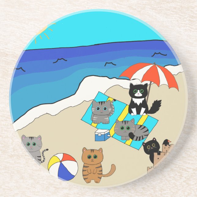 Dessous De Verre En Grès Journée de la plage familiale (Devant)