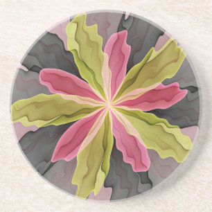 Dessous De Verre En Grès Joy, Vert rose Anthracite Imaginaire Fleur Fractal