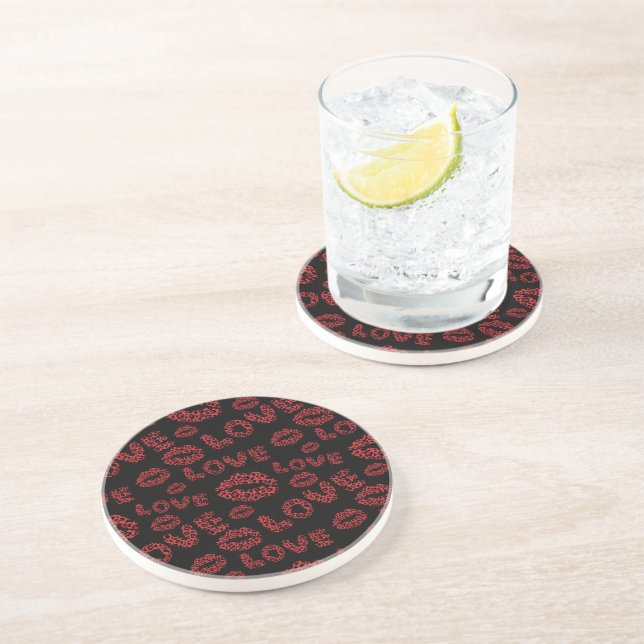 Dessous De Verre En Grès Joyeuse Saint-Valentin Amour Élégant Rouge & Noir (Côté)