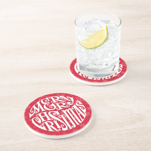 Dessous De Verre En Grès Joyeuse typographie de Noël Joyeux voeux (Côté)