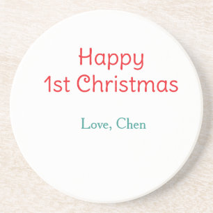 Dessous De Verre En Grès joyeux 1er noël rouge vert amour nom simple