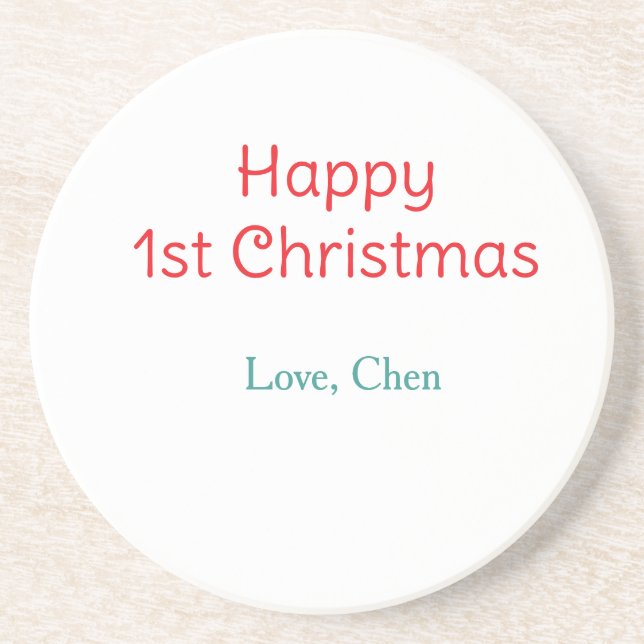 Dessous De Verre En Grès joyeux 1er noël rouge vert amour nom simple (Devant)