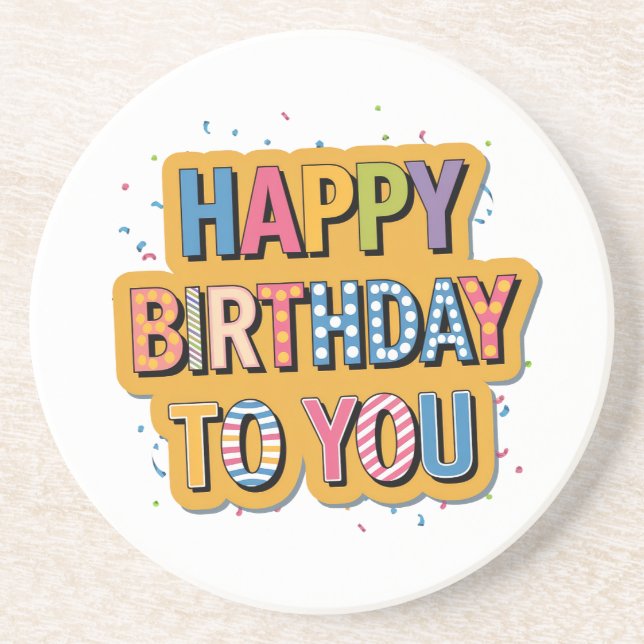 Dessous De Verre En Grès Joyeux anniversaire à motifs (Devant)