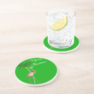Dessous De Verre En Grès Joyeux Flamant rose de Noël