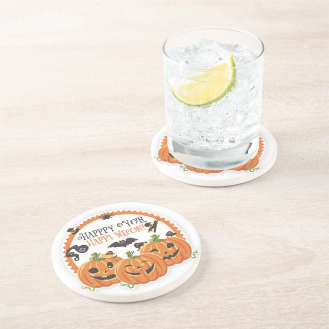 Dessous De Verre En Grès Joyeux Halloween Conception de Célébration de Sais (Côté)