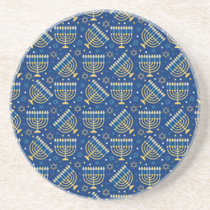 Dessous De Verre En Grès Joyeux Hanoukka Etoile juive Menorah Bleu Chanukah