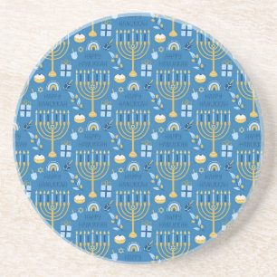 Dessous De Verre En Grès Joyeux Hanoukka Etoile juive Menorah Bleu Chanukah