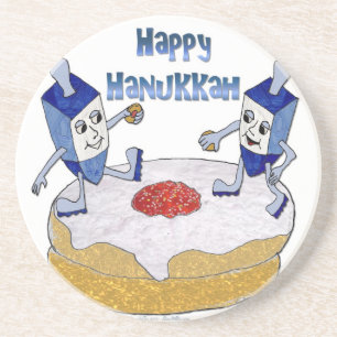 Dessous De Verre En Grès Joyeux Hanukkah Toupie de Hanukkah Beignet