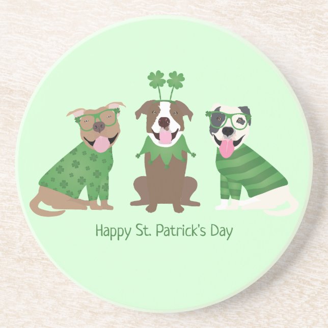 Dessous De Verre En Grès Joyeux Jour de la Saint Patrick Pit Bull Dogs (Devant)