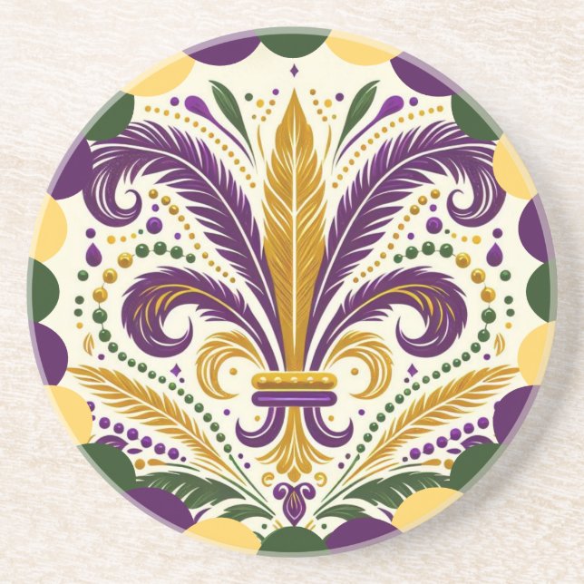 Dessous De Verre En Grès Joyeux Mardi Gras fleur de lis (Devant)