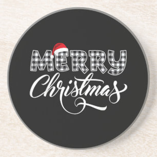 Dessous De Verre En Grès Joyeux Noël Buffalo carreaux noir et blanc pour