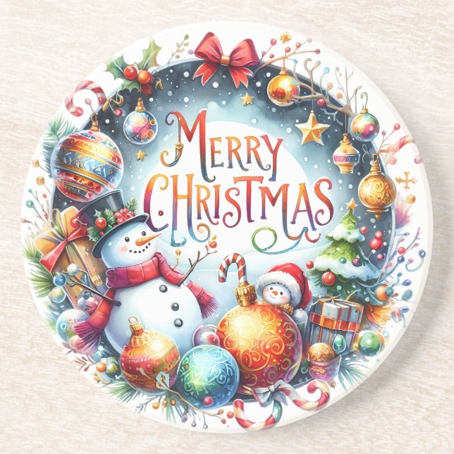 Dessous De Verre En Grès Joyeux Noël cadeau de Noël (Devant)