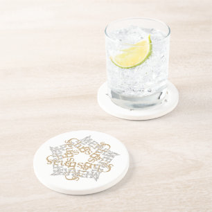 Dessous De Verre En Grès Joyeux Noël Calligraphie Star Art Gold, Argent