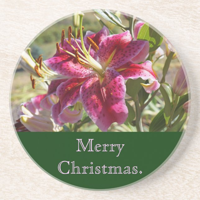 Dessous De Verre En Grès Joyeux Noël coussinets en grès rose lis (Devant)