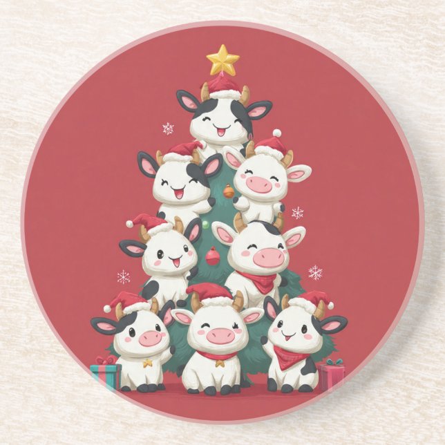 Dessous De Verre En Grès Joyeux Noël Moo (Devant)