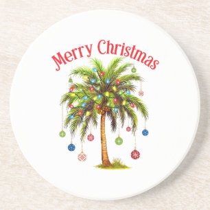 Dessous De Verre En Grès Joyeux Noël Palm Tree Light Hawaiian Tropical