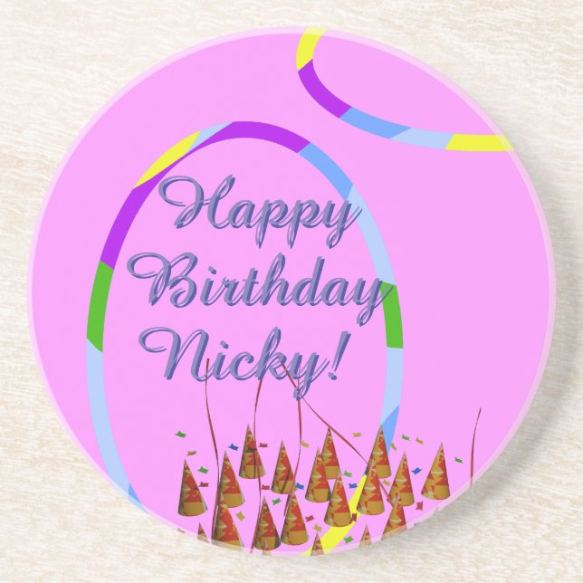 Dessous De Verre En Grès Joyeux nom d'anniversaire (Devant)