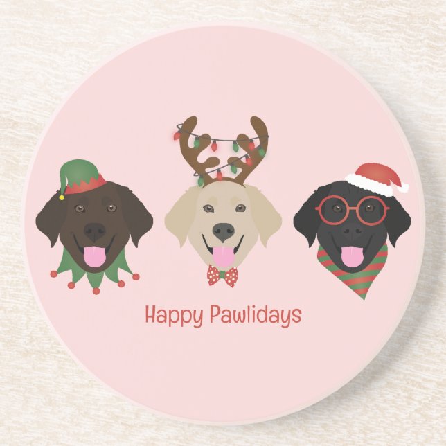 Dessous De Verre En Grès Joyeux Pawlidays Labrador Retriever Dogs (Devant)