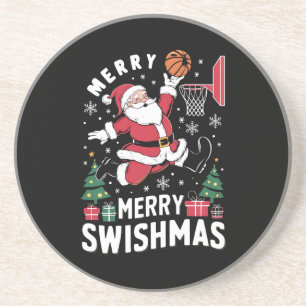 Dessous De Verre En Grès Joyeux Swishmas Noël Santa Jouant au Basketball 