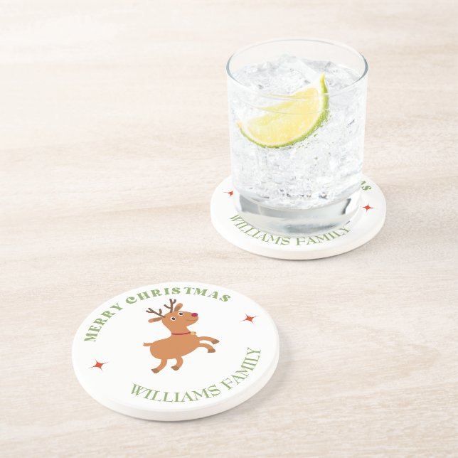 Dessous De Verre En Grès Joyeux texte de Noël rennes blanc (Côté)