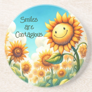 Dessous De Verre En Grès Joyeux tournesol - Les sourires sont contagieux