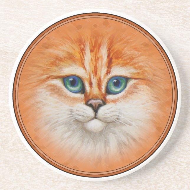Dessous De Verre En Grès Joyeux visage de Kitty Orange (Devant)